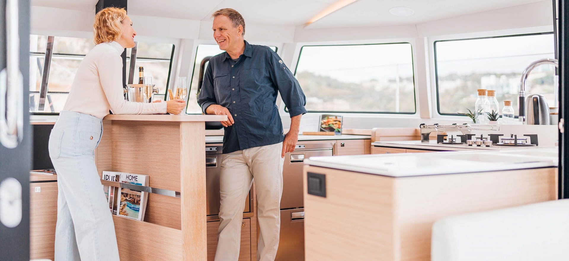 Yacht Sales West crew aboard a yacht